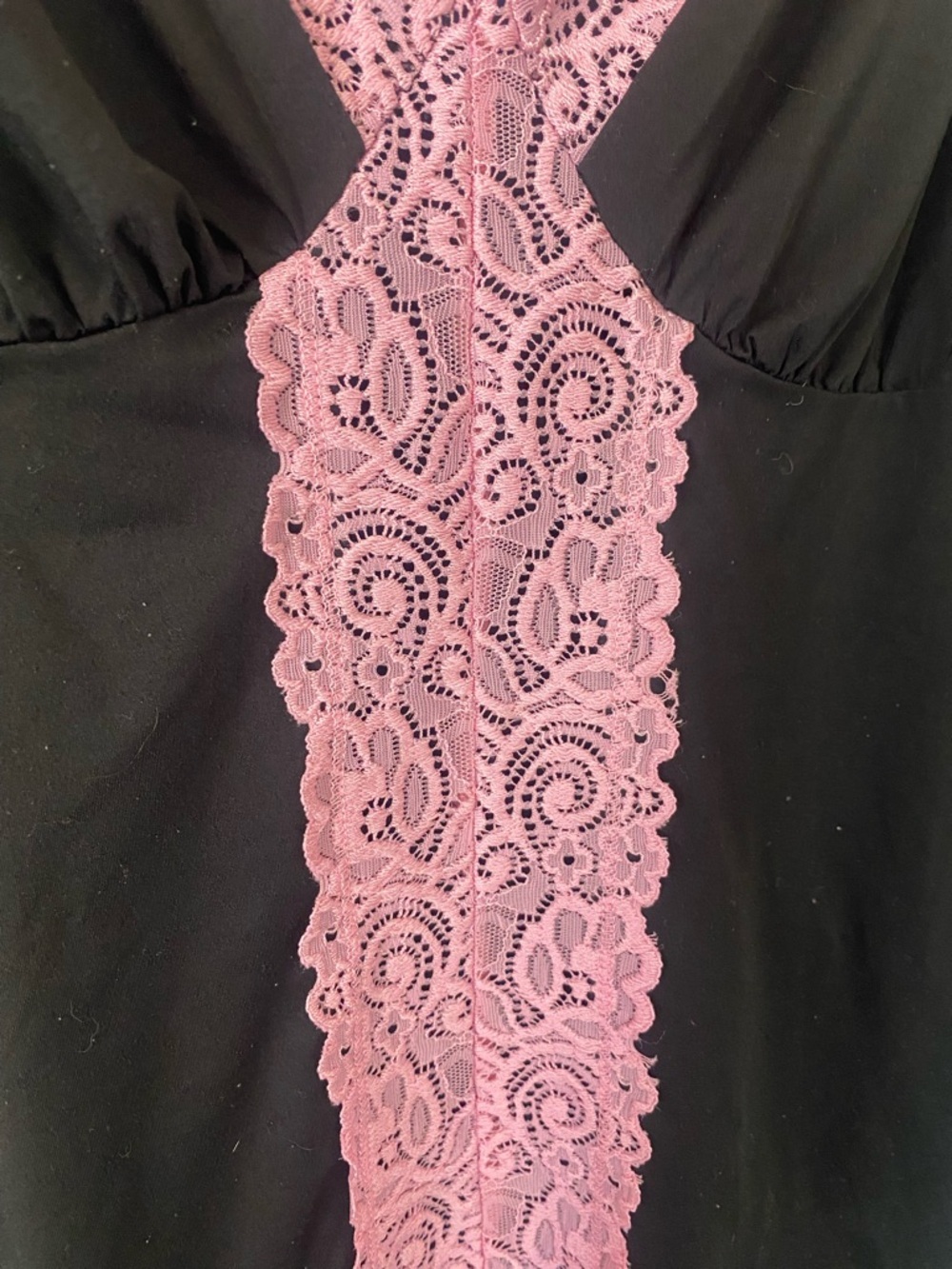 La Vie En Rose Chemise Black Pink Lace Trim Nightie Size Large Lingerie Stretchy - Picture 5 of 9